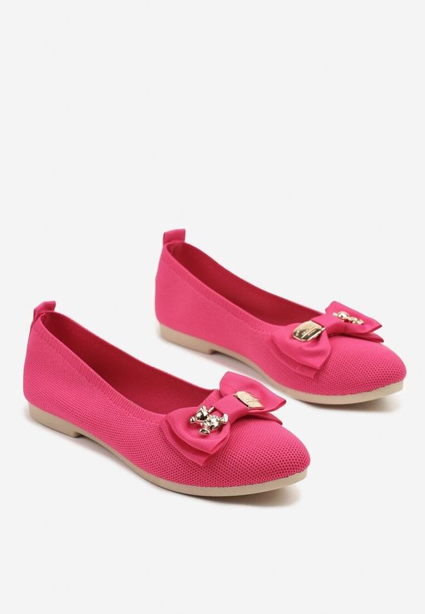 Born2be - Różowe Balerinki z Kokardą i Metalicznymi Ozdobami Litelline. Okazja: na co dzień. Kolor: różowy. Wzór: aplikacja. Styl: glamour, klasyczny, casual, elegancki