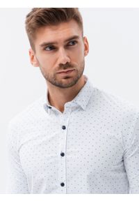 Ombre Clothing - Bawełniana koszula męska z kontrastowymi guzikami REGULAR FIT - biała V1 K639 - XL. Kolor: biały. Materiał: bawełna. Wzór: nadruk #5