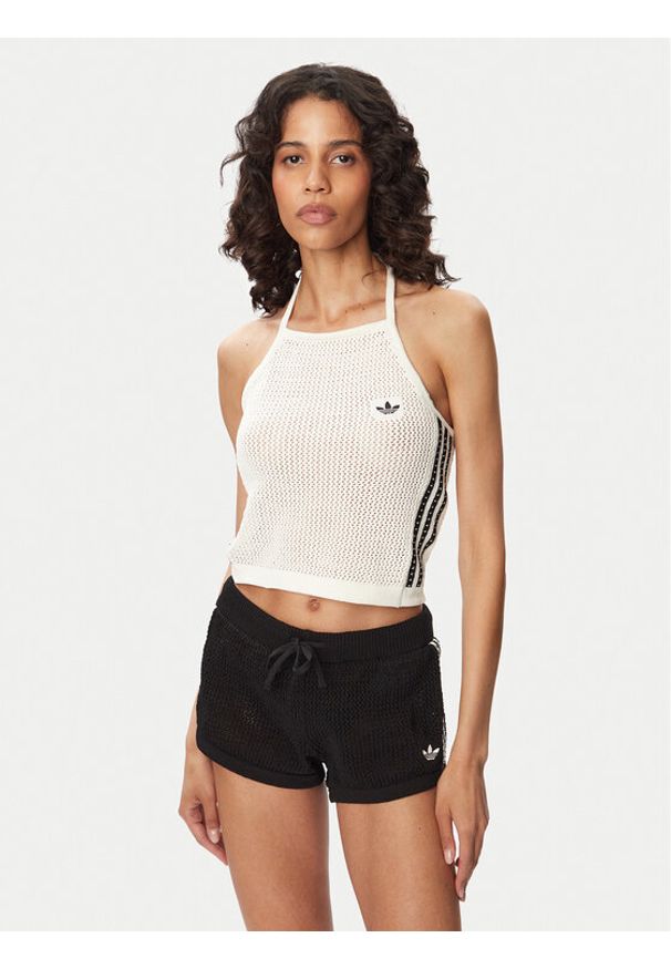 Adidas - adidas Top Knitted Crochet KC6485 Biały Slim Fit. Kolor: biały. Materiał: syntetyk