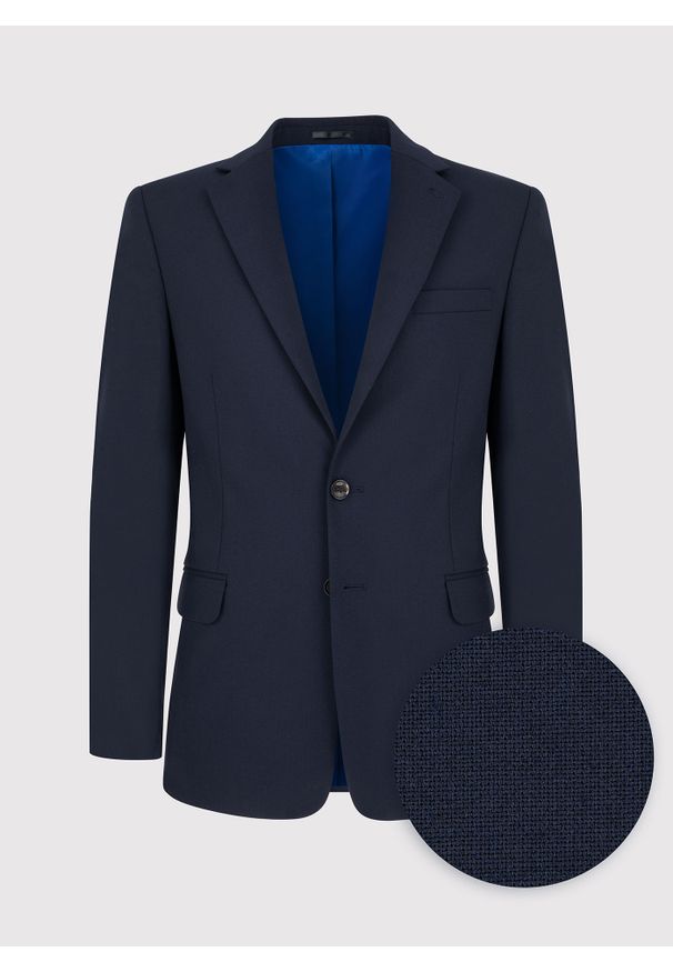 Pako Lorente - PAKO LORENTE – Gładka granatowa marynarka garniturowa. Kolor: niebieski. Materiał: wełna, poliester, elastan. Wzór: gładki. Styl: klasyczny