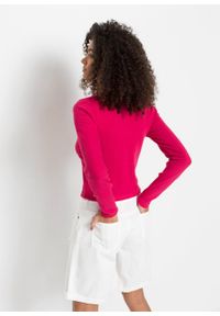 Krótki sweter rozpinany bonprix różowy magenta. Kolor: różowy. Długość: krótkie #5