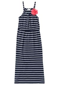 bonprix - Długa sukienka dziewczęca z kwiatkiem, z bawełny organicznej. Kolor: niebieski. Materiał: bawełna. Długość rękawa: na ramiączkach. Wzór: kwiaty. Długość: maxi #1