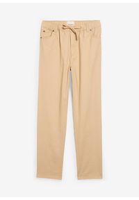 bonprix - Bawełniane spodnie z gumką w talii regular fit, prosta nogawka. Kolor: beżowy. Materiał: bawełna #1