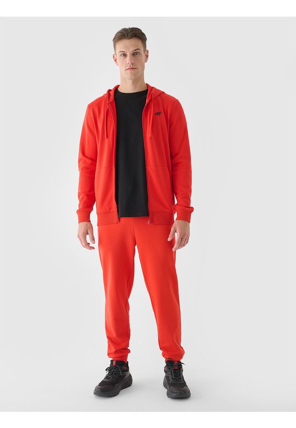 4f - 4F Bluza dresowa rozpinana z kapturem męska - czerwona XL. Okazja: na co dzień. Typ kołnierza: kaptur. Kolor: czerwony. Materiał: dresówka. Wzór: gładki, ze splotem. Styl: sportowy, casual