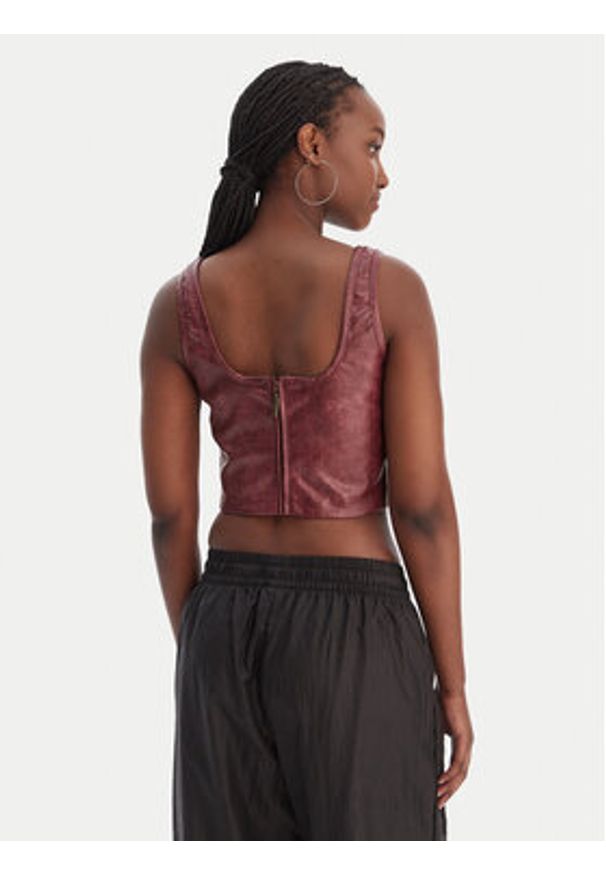 Adidas - adidas Top Pleather KD8786 Bordowy Slim Fit. Kolor: czerwony. Materiał: skóra