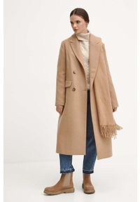 medicine - Medicine płaszcz z domieszką wełny kolor beżowy przejściowy dwurzędowy. Kolor: beżowy. Materiał: wełna. Wzór: aplikacja. Styl: klasyczny #6