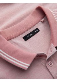 Ombre Clothing - Melanżowa koszulka męska polo z kołnierzykiem w paski – różowa V2. Okazja: na co dzień. Typ kołnierza: polo. Kolor: różowy. Materiał: bawełna. Wzór: melanż, paski. Styl: sportowy, casual #3