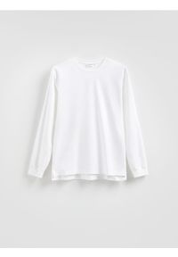 Reserved - Longsleeve z bawełną - biały. Kolor: biały. Materiał: bawełna. Długość rękawa: długi rękaw. Wzór: gładki #1