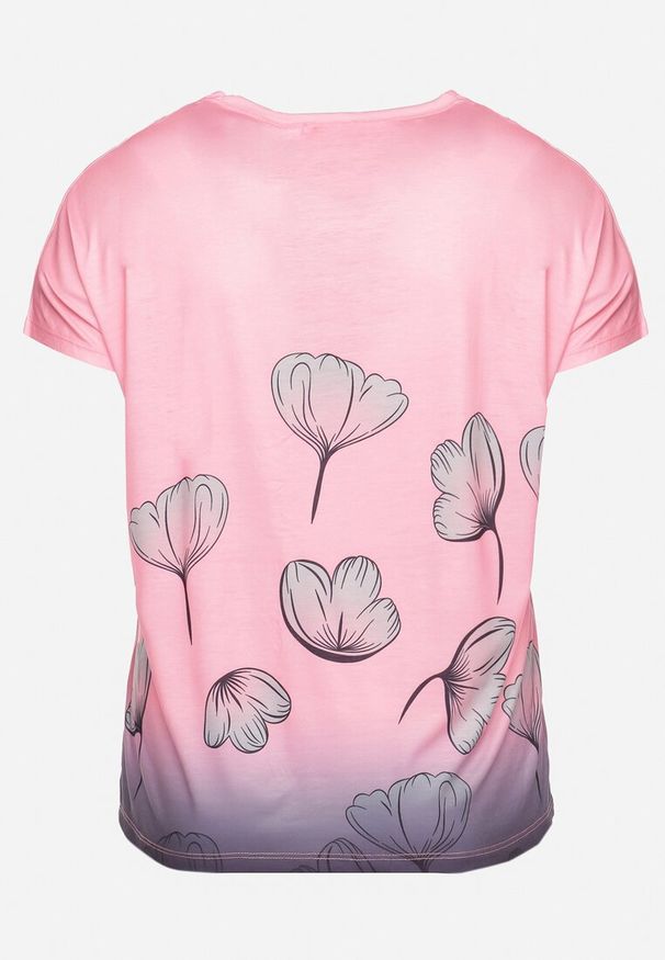 Born2be - Różowy T-shirt z Krótkim Rękawem Ozdobiony Cyrkoniami Flovilla. Okazja: na co dzień, na spotkanie biznesowe, do pracy. Kolor: różowy. Materiał: jeans. Długość rękawa: krótki rękaw. Długość: krótkie. Wzór: aplikacja. Styl: biznesowy, elegancki, casual