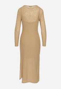 Born2be - Beżowa Siateczkowa Sukienka z Wiskozą w Panterkę z Rozcięciem i Halką Abrellia. Okazja: na co dzień. Kolor: beżowy. Materiał: wiskoza. Długość rękawa: na ramiączkach. Wzór: motyw zwierzęcy. Typ sukienki: kopertowe, dopasowane, proste. Styl: casual, elegancki #4