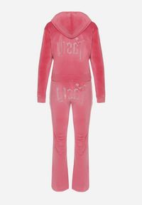 Born2be - Różowy Welurowy Komplet Dresowy z Cyrkoniową Aplikacją Bluza i Spodnie Mitene. Kolor: różowy. Materiał: welur, dresówka. Wzór: aplikacja. Sport: turystyka piesza #3