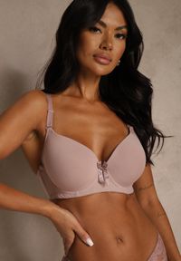 Renee - Jasnofioletowy Biustonosz o Gładkim Wykończeniu z Kokardką Phiphise. Kolor: fioletowy. Wzór: gładki #1