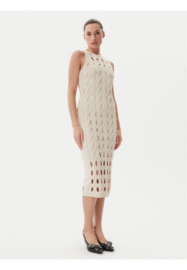 Pinko - PINKO Sukienka dzianinowa Allan 105190 A2LW Beżowy Regular Fit. Kolor: beżowy. Materiał: syntetyk