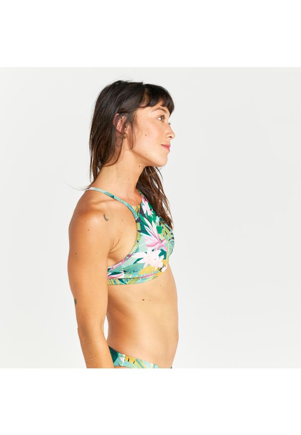 OLAIAN - Góra kostiumu kąpielowego surfingowego damska Olaian Andrea Tropical. Kolor: zielony. Materiał: materiał, poliester, elastan