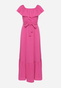 Born2be - Różowa Sukienka o Rozkloszowanym Fasonie z Hiszpańskim Dekoltem i Materiałowym Paskiem Nacara. Okazja: na co dzień. Kolor: różowy. Materiał: materiał. Długość rękawa: krótki rękaw. Sezon: lato. Typ sukienki: proste. Styl: casual #7