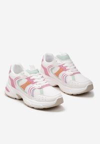 Born2be - Biało-Różowe Sneakersy z Ozdobnymi Przeszyciami Liveniza. Kolor: biały