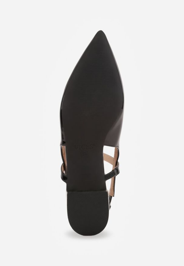 Renee - Czarne Sandały Vices Typu Slingback ze Skórzaną Wkładką i Metaliczną Ozdobą Milozi. Okazja: na co dzień. Zapięcie: sprzączka. Kolor: czarny. Materiał: skóra. Wzór: aplikacja. Sezon: lato. Styl: casual, elegancki, klasyczny