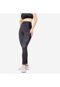 DOMYOS - Legginsy fitness damskie Domyos. Stan: podwyższony. Kolor: czarny. Materiał: materiał, elastan, poliester. Sport: fitness