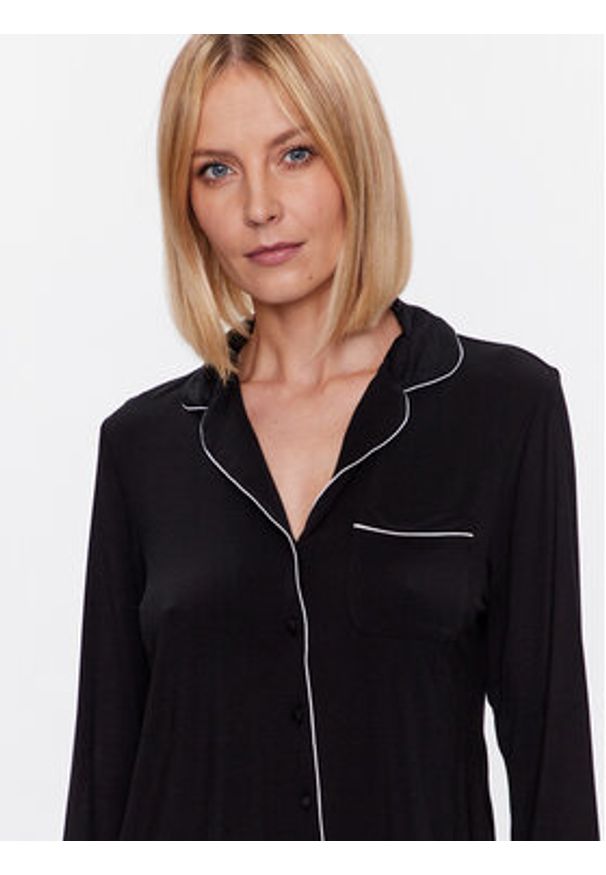 Hunkemöller Koszulka piżamowa Jacket 201739 Czarny Regular Fit. Kolor: czarny. Materiał: wiskoza