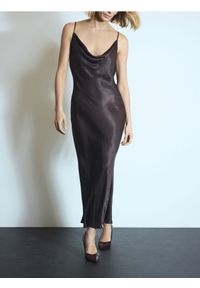 Reserved - Sukienka maxi z wiskozy - ciemnobrązowy. Kolor: brązowy. Materiał: wiskoza. Typ sukienki: proste. Długość: maxi #1