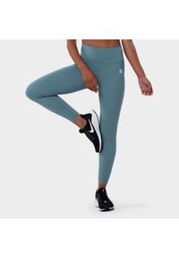 SIROKO - Kobieta Fitness Legginsy sportowe ze średnim stanem Finish Błękit Oceanu. Kolor: niebieski. Materiał: nylon. Sport: fitness