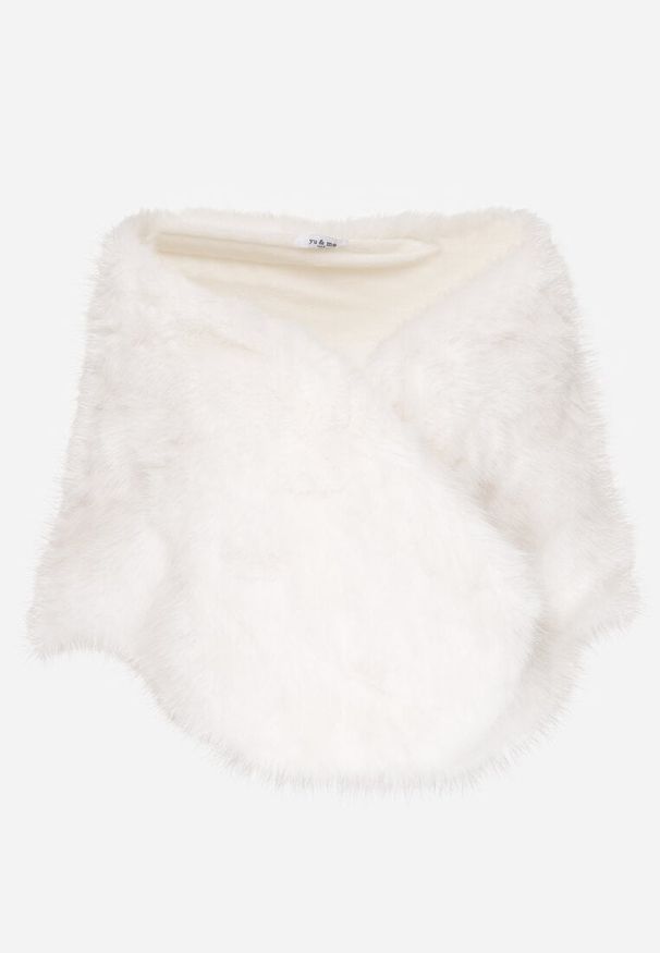 Born2be - Białe Ponczo Etola z Futerka w Stylu Szala Cahreva. Okazja: na ślub cywilny, na wesele, na imprezę. Kolor: biały. Materiał: futro. Styl: elegancki, klasyczny