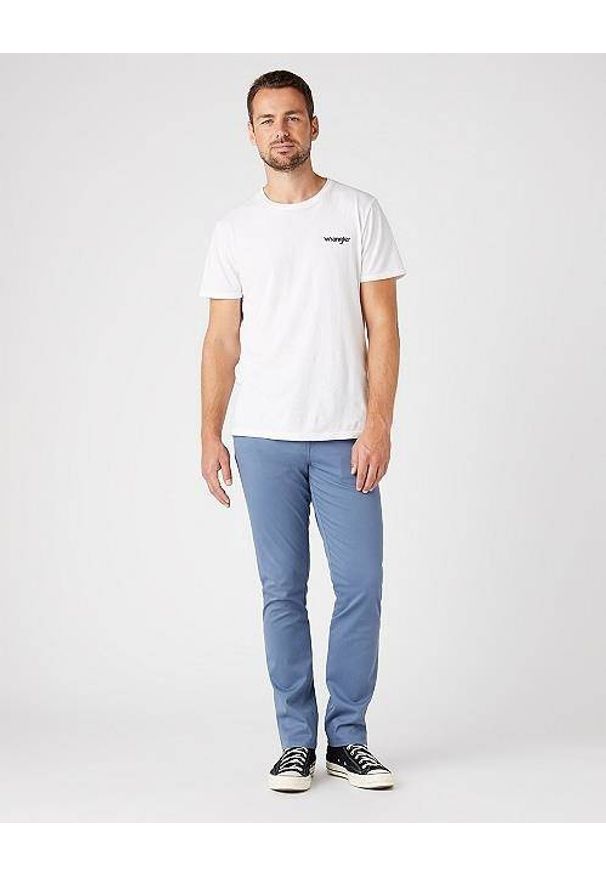 Wrangler - WRANGLER TEXAS SLIM MĘSKIE SPODNIE MATERIAŁOWE BLUE MIRAGE W12SEAXOD 112145793. Materiał: materiał