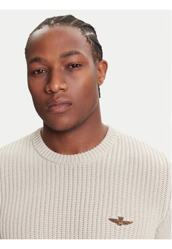 Aeronautica Militare Sweter 252MA1571UL00409 Beżowy Slim Fit. Kolor: beżowy. Materiał: bawełna