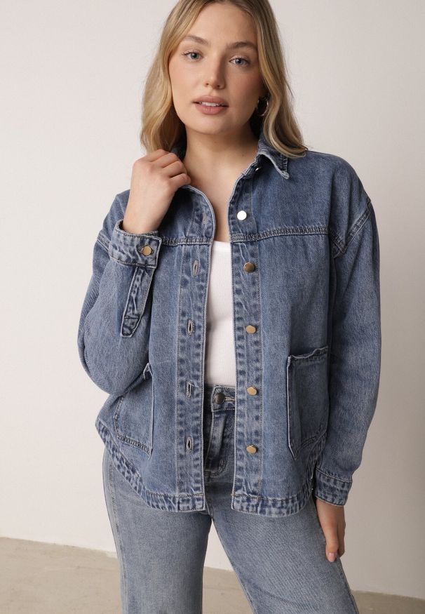 Born2be - Niebieska Bawełniana Kurtka Jeansowa o Koszulowym Kroju z Kieszeniami Senryss. Okazja: na co dzień. Kolor: niebieski. Materiał: jeans, bawełna. Styl: casual
