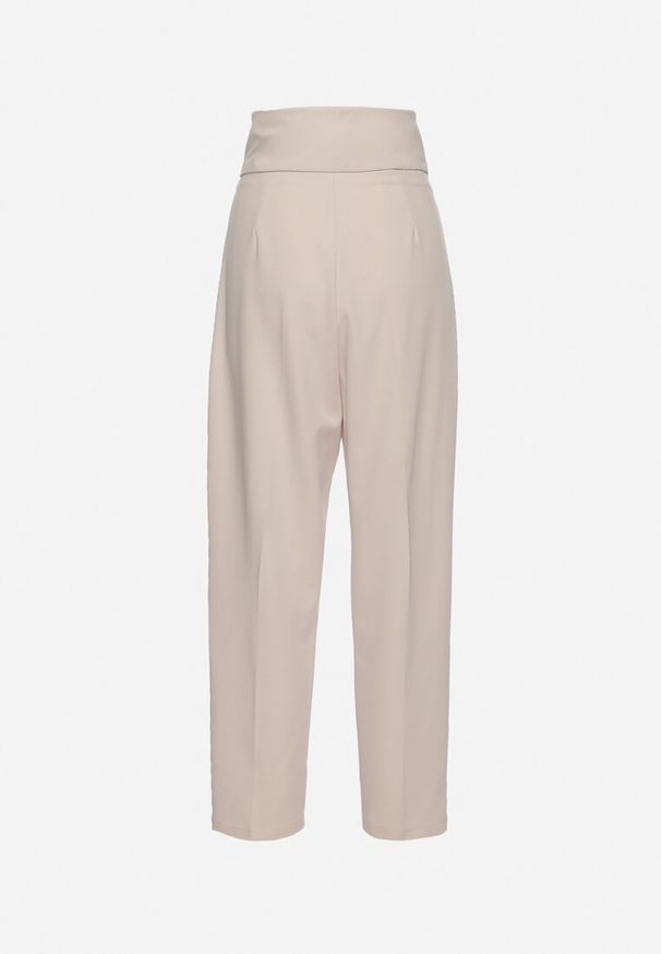 Born2be - Beżowe Spodnie Garniturowe z Wysokim Stanem i Dwoma Paskami Ameda. Stan: podwyższony. Kolor: beżowy. Styl: elegancki