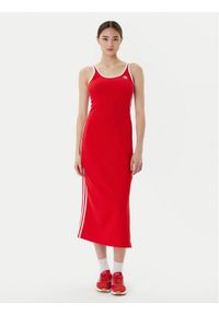 Adidas - adidas Sukienka codzienna adicolor 3-Stripes JD4620 Czerwony Slim Fit. Okazja: na co dzień. Kolor: czerwony. Materiał: bawełna. Typ sukienki: proste. Styl: casual #1
