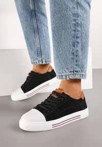 Born2be - Czarne Skórzane Trampki na Płaskiej Podeszwie ze Skórzaną Wkładką i Kontrastowym Noskiem Helili. Kolor: czarny. Materiał: skóra. Obcas: na płaskiej podeszwie #2
