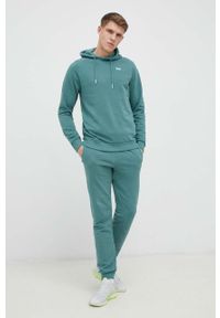 Fila bluza męska kolor zielony z kapturem gładka. Typ kołnierza: kaptur. Kolor: zielony. Materiał: bawełna, dzianina. Długość rękawa: raglanowy rękaw. Wzór: gładki #4