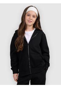 4f - 4F Bluza dresowa rozpinana z kapturem dziewczęca - czarna 158 (12-13 lat). Okazja: na co dzień. Typ kołnierza: kaptur. Kolor: czarny. Materiał: dresówka. Wzór: gładki, ze splotem. Sezon: lato. Styl: casual, sportowy #1