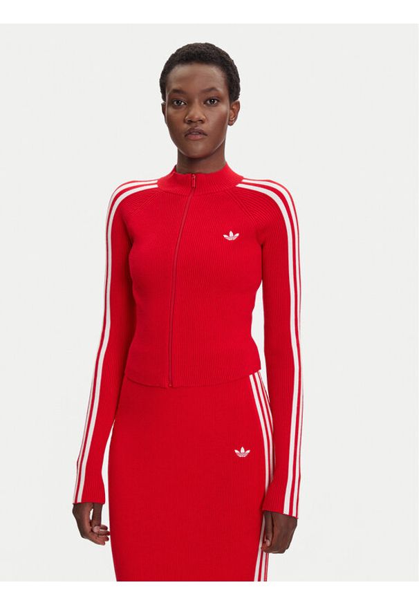 Adidas - adidas Bluza adicolor 3-Stripes JY2598 Czerwony Slim Fit. Kolor: czerwony. Materiał: wiskoza