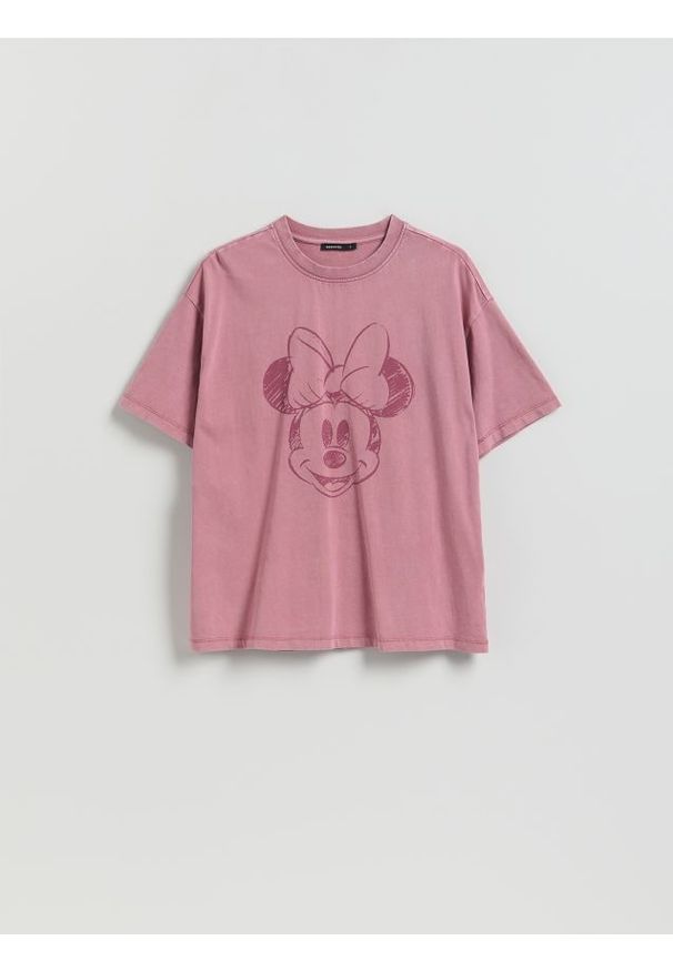 Reserved - Bawełniany t-shirt Mickey Mouse - pastelowy róż. Kolor: różowy. Materiał: bawełna. Wzór: motyw z bajki