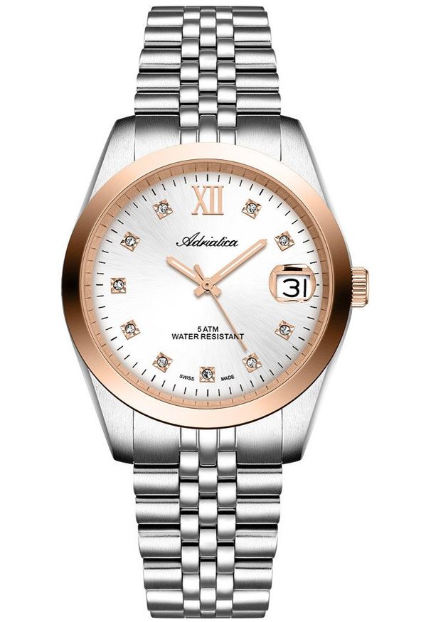 Zegarek damski Adriatica A3199.R183Q CYRKONIE srebrny. Kolor: srebrny