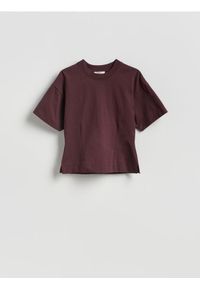 Reserved - Taliowany t-shirt - ciemnobrązowy. Kolor: brązowy. Materiał: dzianina, bawełna #1
