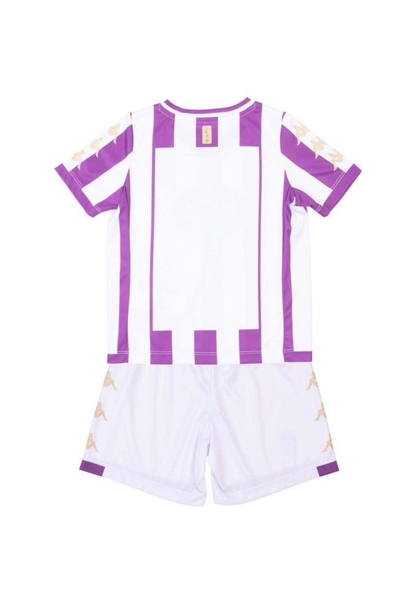 Kappa - Dziecięcy zestaw domowy Real Valladolid Kombat 2023/24. Okazja: do domu. Kolor: wielokolorowy, fioletowy, biały. Materiał: dresówka. Styl: sportowy