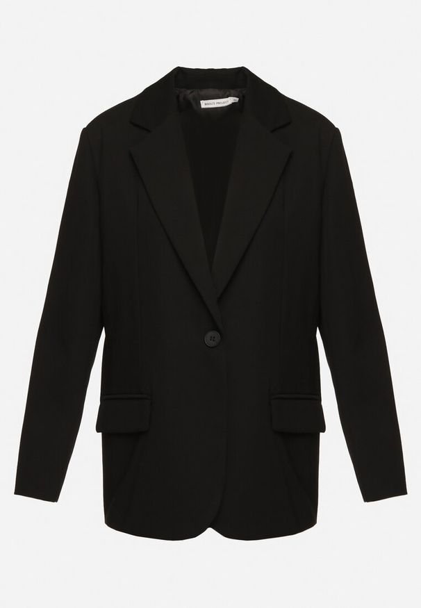 Born2be - Czarna Marynarka Jednorzędowa z Usztywnionymi Ramionami Prysilda. Kolor: czarny. Styl: elegancki