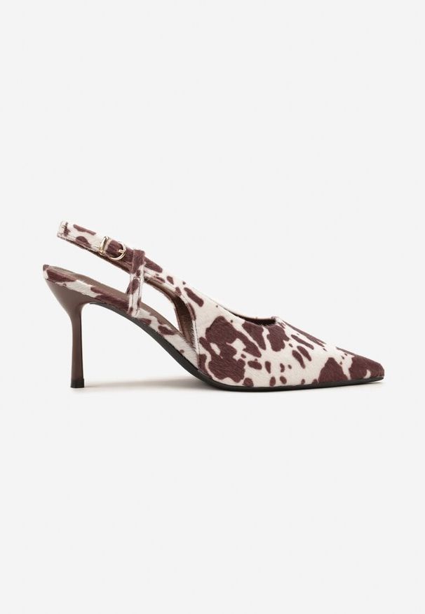 Renee - Brązowo-Białe Sandały Vices na Szpilce Slingback Raleira. Okazja: na spacer, na co dzień, na imprezę. Nosek buta: szpiczasty. Zapięcie: sprzączka. Kolor: brązowy. Materiał: lakier, jeans. Obcas: na szpilce. Styl: klasyczny, casual. Wysokość obcasa: średni