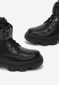 Born2be - Czarne Botki Workery na Grubej Podeszwie Chionele. Zapięcie: pasek. Kolor: czarny. Materiał: jeans, dzianina. Szerokość cholewki: normalna