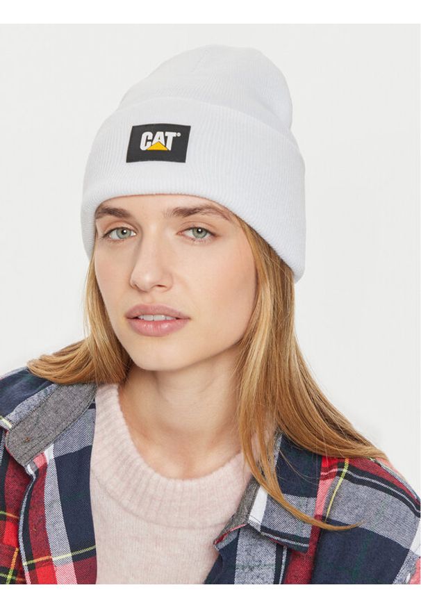 CAT Footwear Czapka Label Cuff 1090026 Biały. Kolor: biały. Materiał: akryl, materiał