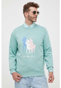 Polo Ralph Lauren bluza męska kolor zielony z nadrukiem. Typ kołnierza: polo. Kolor: zielony. Wzór: nadruk. Styl: klasyczny #1