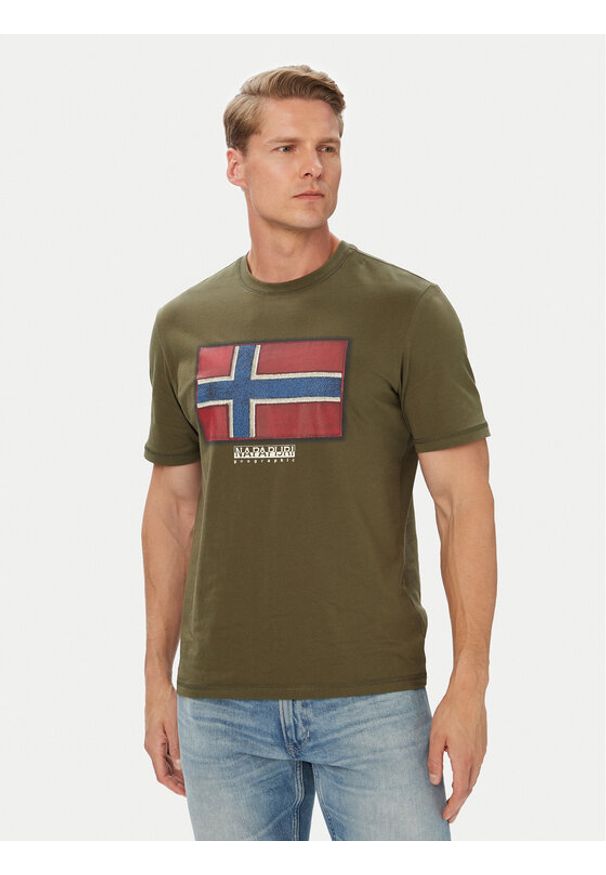 Napapijri T-Shirt S-Flag Tiki Ss NP0A8A6IG1F1 Zielony ciemny Regular Fit. Kolor: zielony. Materiał: bawełna