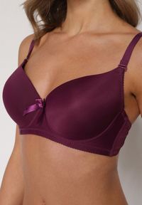 Renee - Ciemnofioletowy Biustonosz o Gładkim Wykończeniu z Kokardką Phiphise. Kolor: fioletowy. Wzór: gładki #3