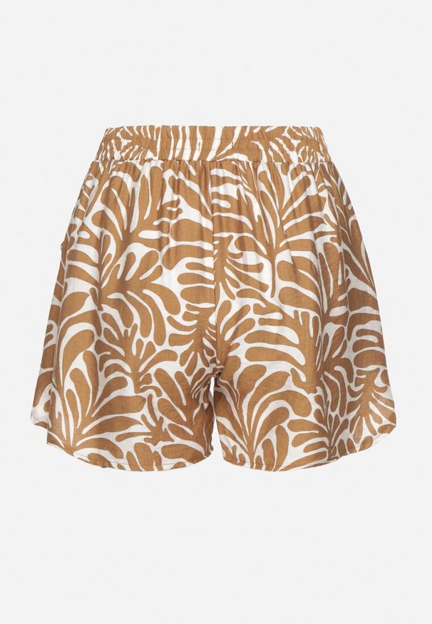 Born2be - Ciemnobeżowe Szorty w Geometryczny Wzór Reviare. Okazja: na co dzień. Kolor: beżowy. Wzór: geometria. Styl: casual, klasyczny