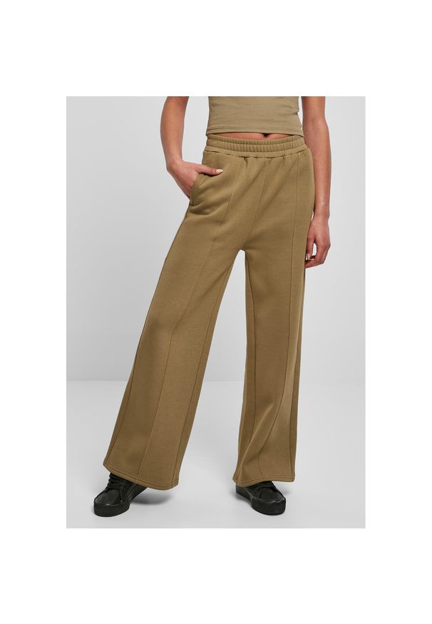 Spodnie damskie Urban Classics straight pin tuck-duże rozmiary. Kolor: zielony. Długość: długie