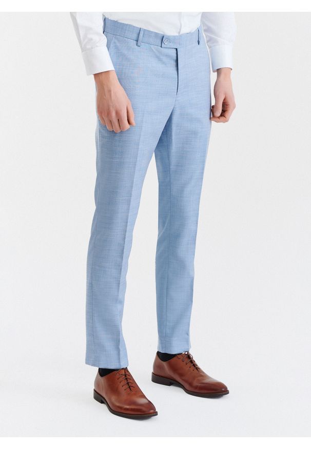 Pako Lorente - PAKO LORENTE – Niebieskie męskie spodnie garniturowe. Kolor: niebieski. Materiał: poliester, elastan, wiskoza