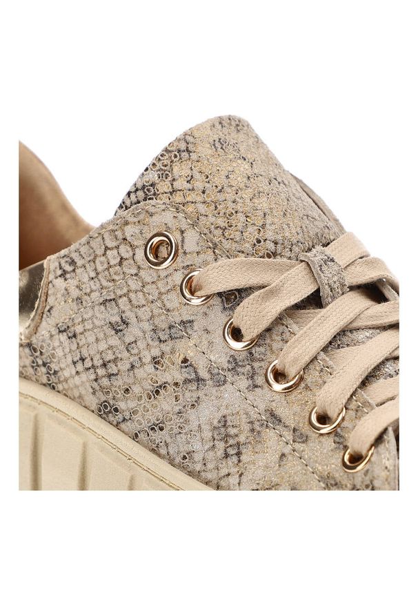 DAMISS - Złote Sneakersy Damskie Damiss Modne Obuwie. Kolor: złoty. Materiał: skóra, zamsz. Szerokość cholewki: normalna. Wzór: jednolity, nadruk, motyw zwierzęcy